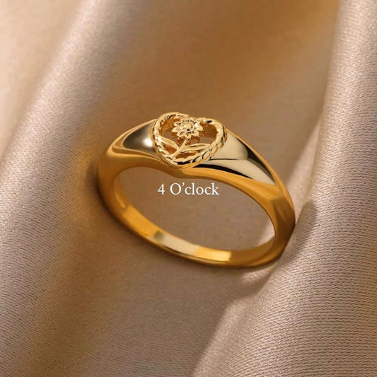 💍R199: Stainless Steel Zircon Minimalistic Finger Ring: Heart Flower (With Box)✨
