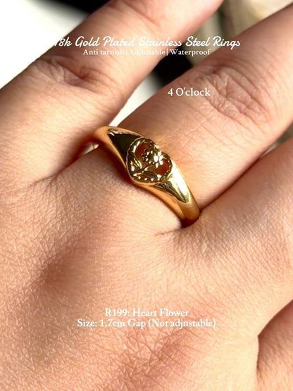 💍R199: Stainless Steel Zircon Minimalistic Finger Ring: Heart Flower (With Box)✨