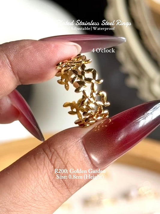 💍R200: Stainless Steel Zircon Minimalistic Finger Ring: Golden Garden (With Box)✨