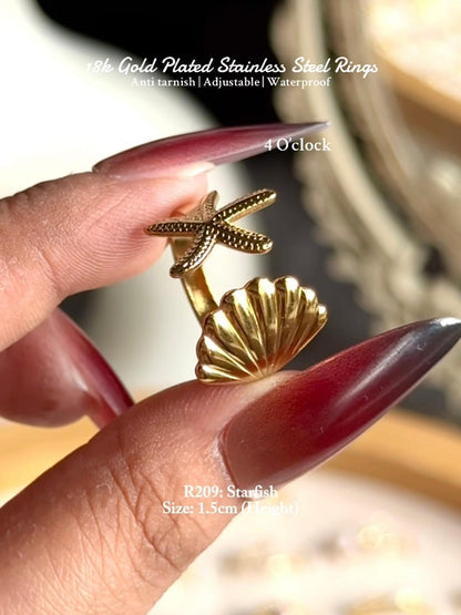 💍R209: 18k Gold Plated Stainless Steel Finger Rings: Starfish✨