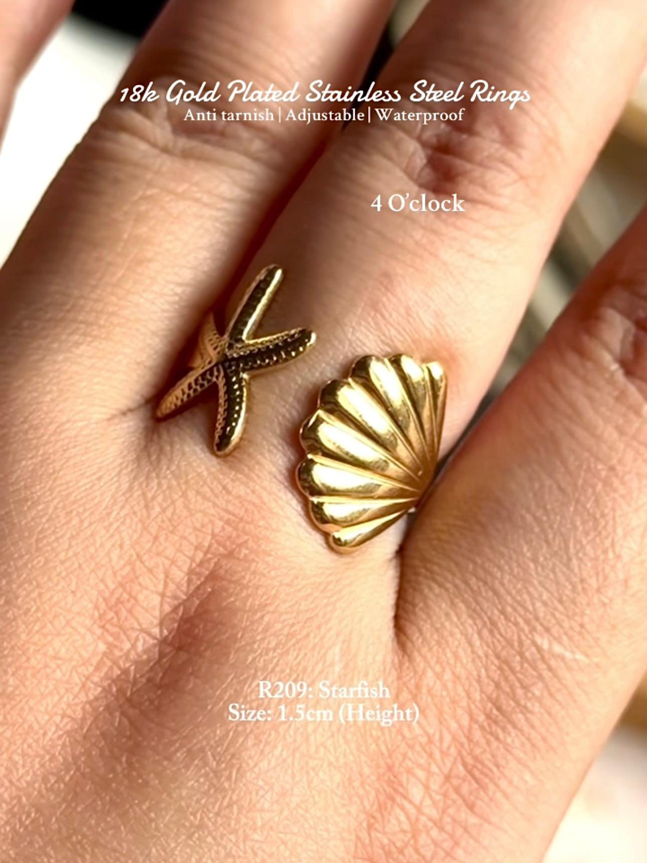 💍R209: 18k Gold Plated Stainless Steel Finger Rings: Starfish✨
