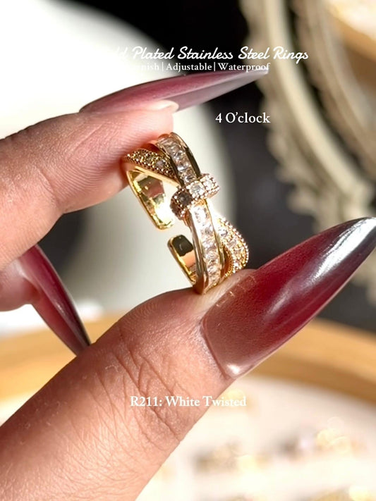 💍R211: 18k Gold Plated Stainless Steel Finger Rings: White Twisted✨