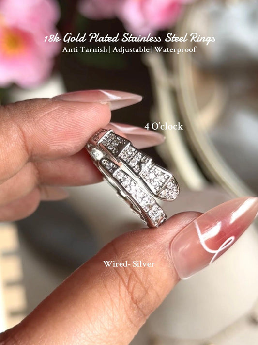 💍R213: 18k Gold Plated Stainless Steel Finger Rings: White Sparking Flower✨
