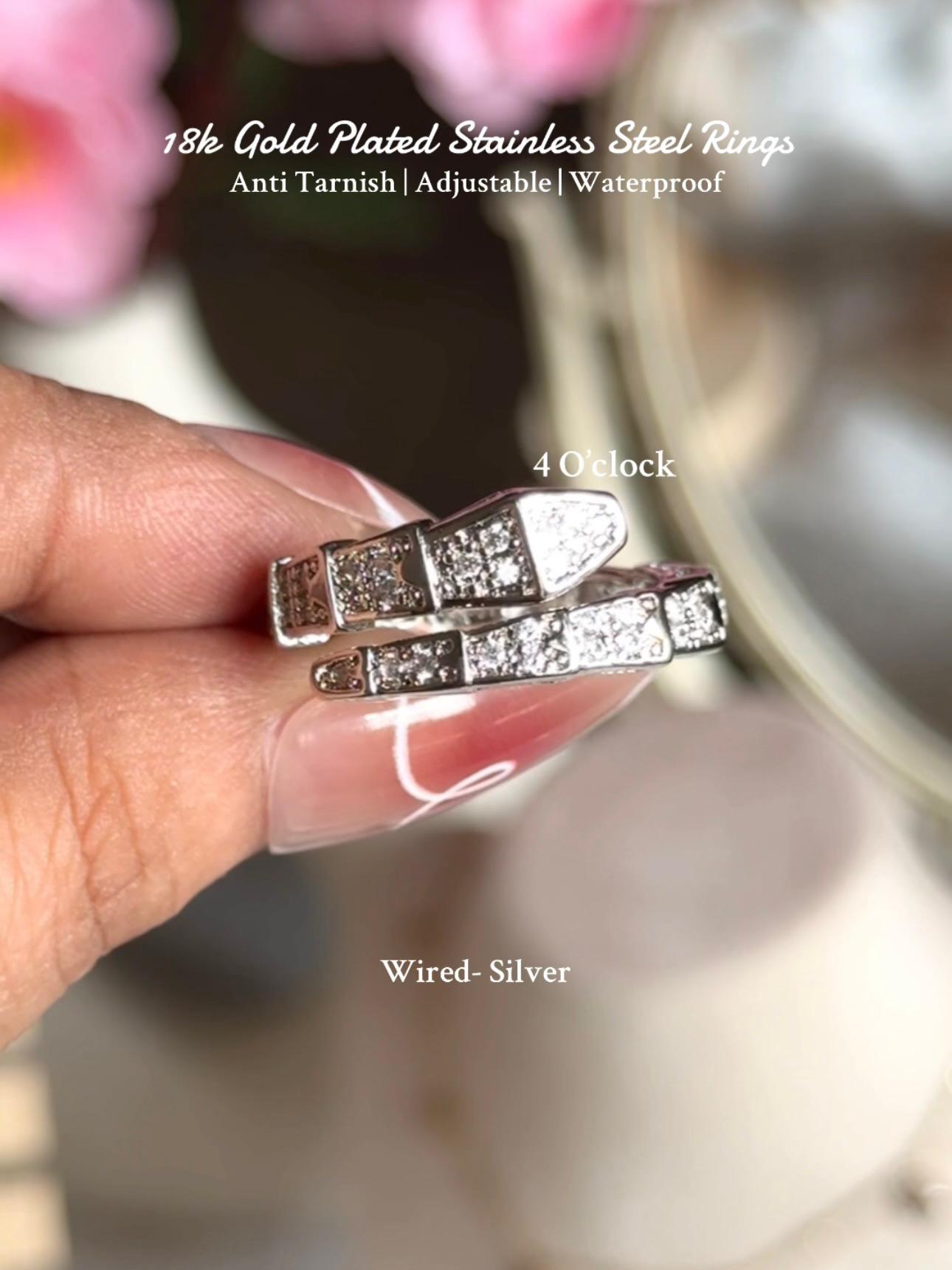 💍R213: 18k Gold Plated Stainless Steel Finger Rings: White Sparking Flower✨