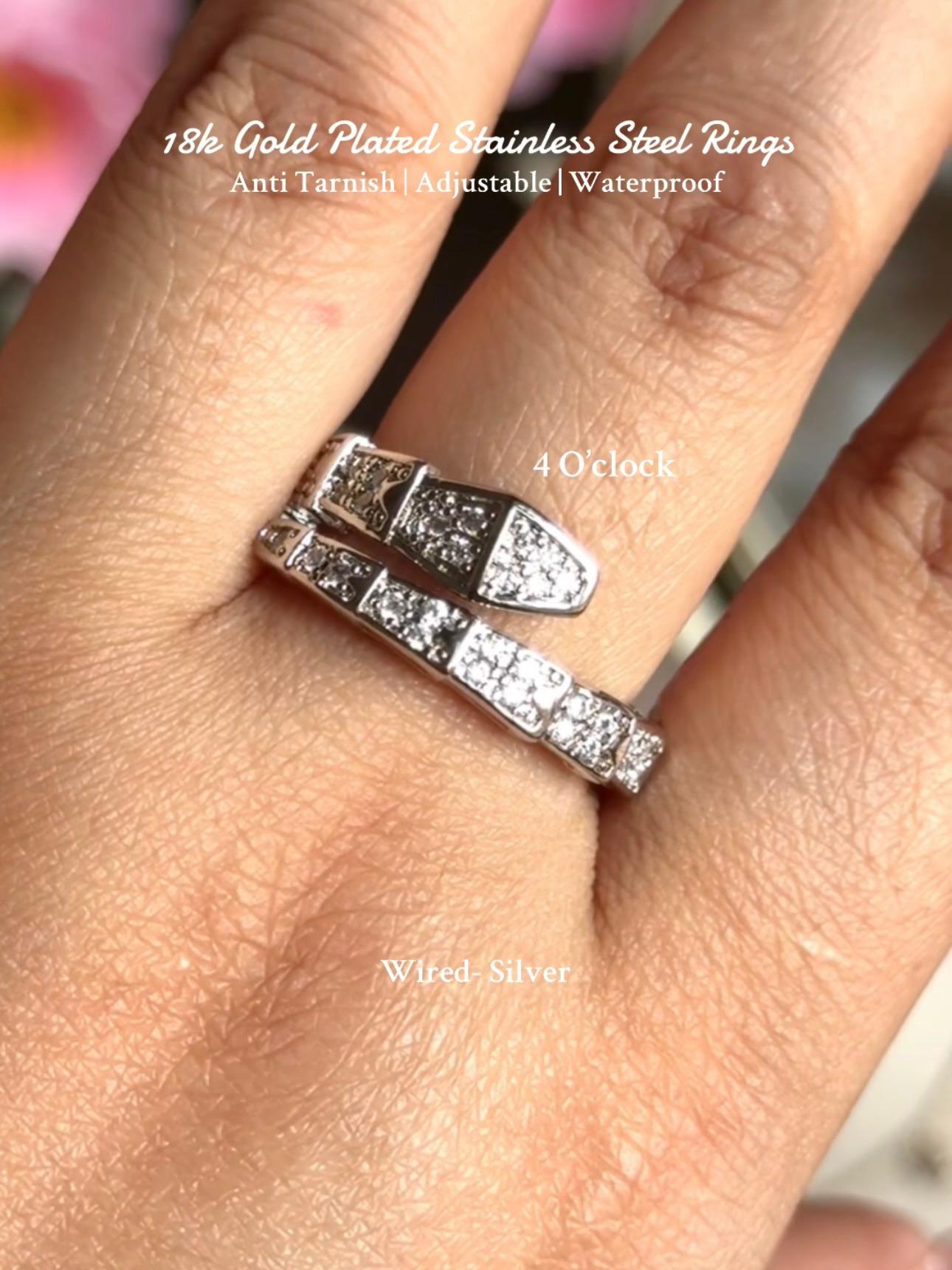💍R213: 18k Gold Plated Stainless Steel Finger Rings: White Sparking Flower✨