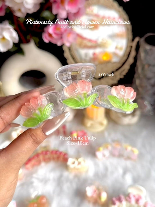 🍇Cottagecore Hairclaws: Peach Pink Tulip🌷✨