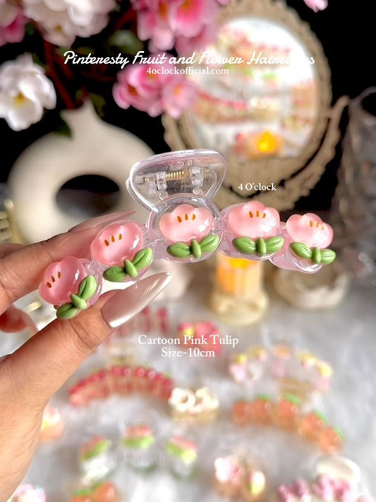 🍇Cottagecore Hairclaws: Cartoon Pink Tulip🌷✨
