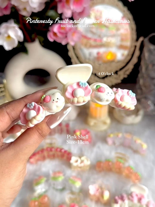 🍇Cottagecore Hairclaws: Pink Shell🌷✨