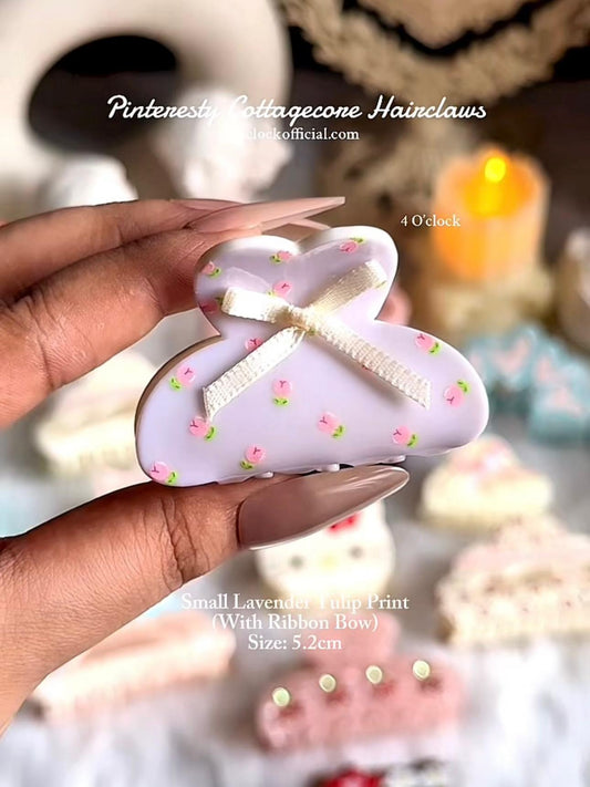 🎀Cottagecore Hairclaw: Small Lavender Tulip Print✨