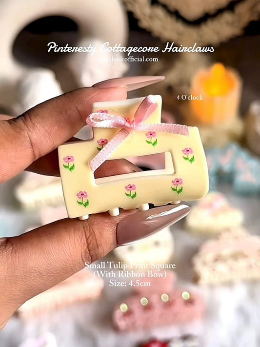 🎀Cottagecore Hairclaw: Small Tulip Print Square✨