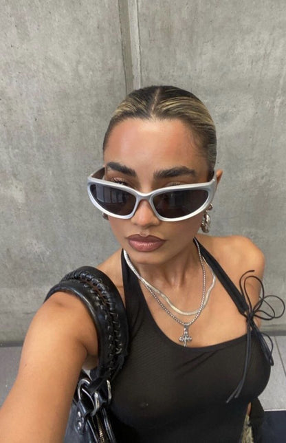 S02: Pinteresty Y2k Sports Sunglasses - Black +  Silver (with box) Unisex