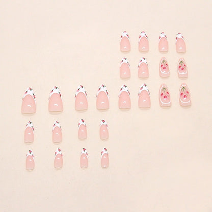 N09: Press On Nails: Petal Pop French (24 Pcs) - With FREE glue & kit.