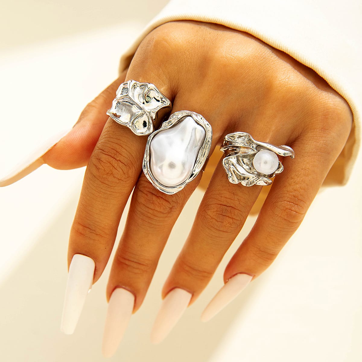 RS07: Maximalistic Finger Ring Sets (silver) - 3pcs