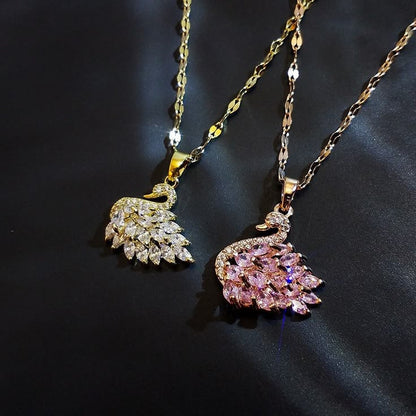 P07: 18k Gold Plated Stainless Steel Minimalist Necklace: Golden Pink Swan