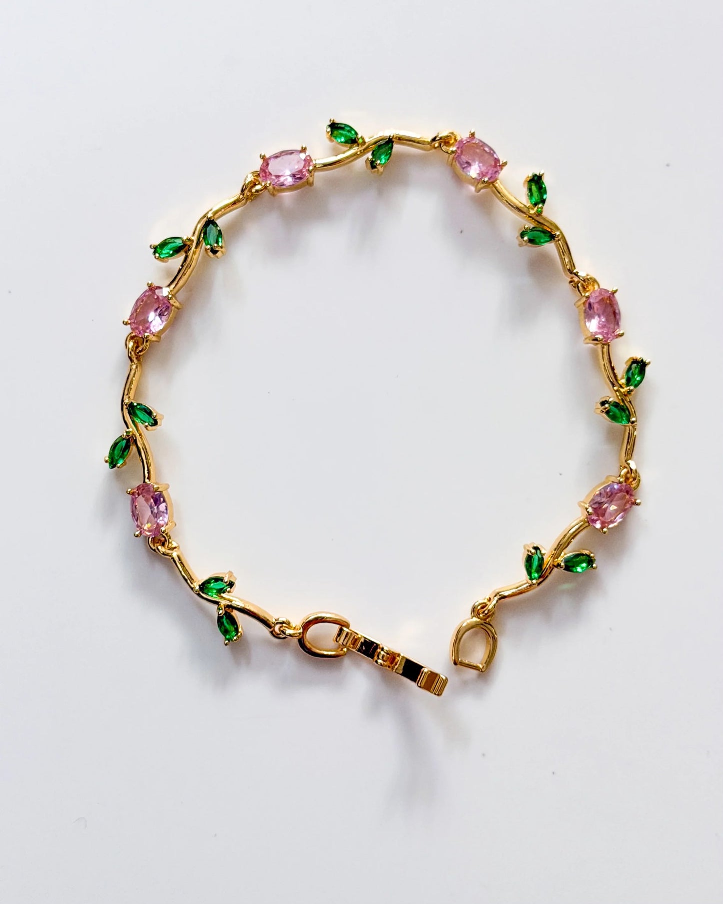 B106: Pinteresty Tulip Bracelet: Pink & Green Stone