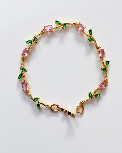 B106: Pinteresty Tulip Bracelet: Pink & Green Stone