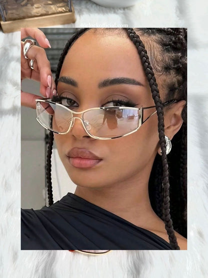 S27: Pinteresty Y2k Metal Hollow Sunglasses - Light Brown + Golden (with box) Unisex