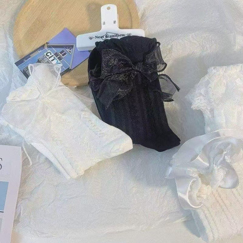 Vintage Socks: White Bow