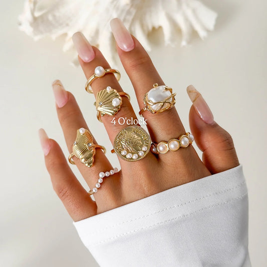 ✨RS43: Maximalistic Finger Ring Sets (Golden) - 7pcs (Non adjustable)