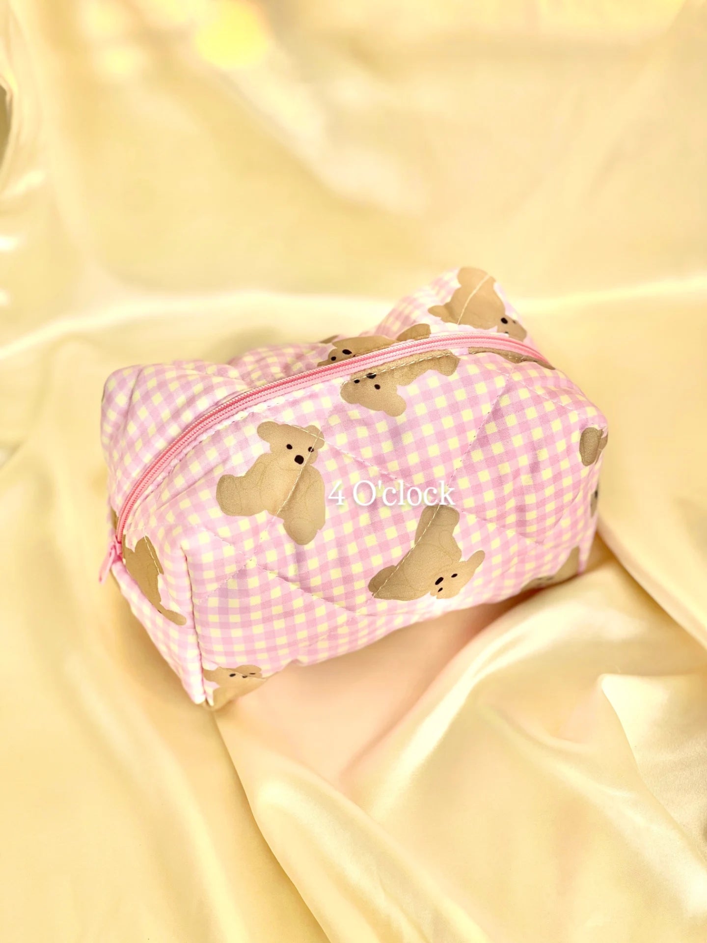 🎀 30.Pinteresty Makeup Bag: Pink Plaid Teddy Bear 🫧