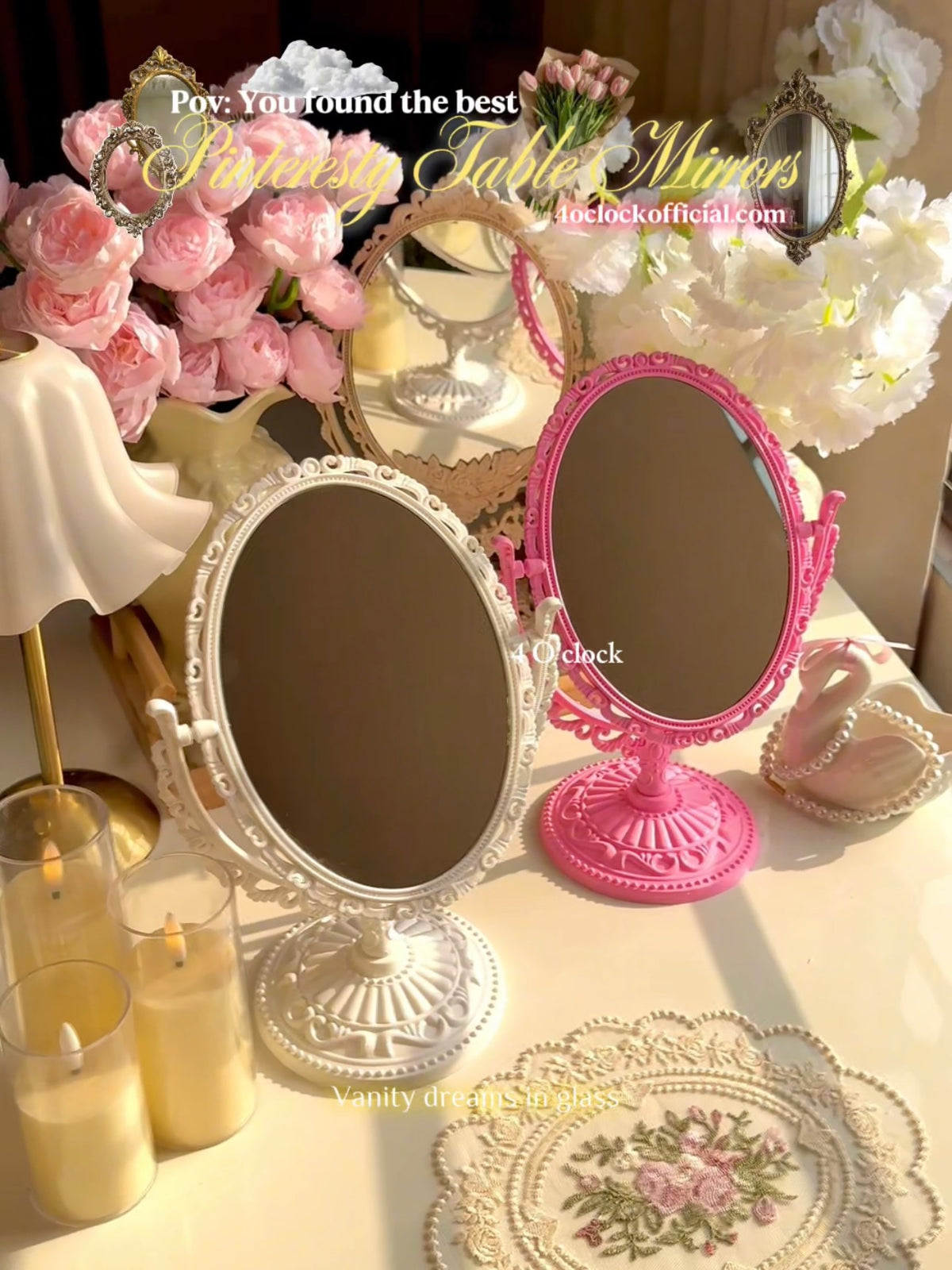 M03: Vintage Mirror: Oval Shape : Pink