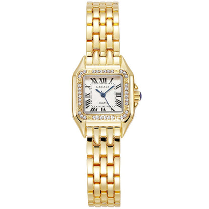 W03: GREALY Branded Wrist Watch: Golden with diamonds (WITH BOX)