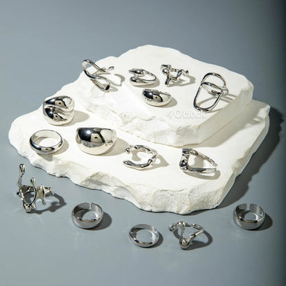 ✨RS55: Maximalistic Finger Ring Sets (Silver) - 15pcs (Adjustable-Non adjustable mixed sizes)