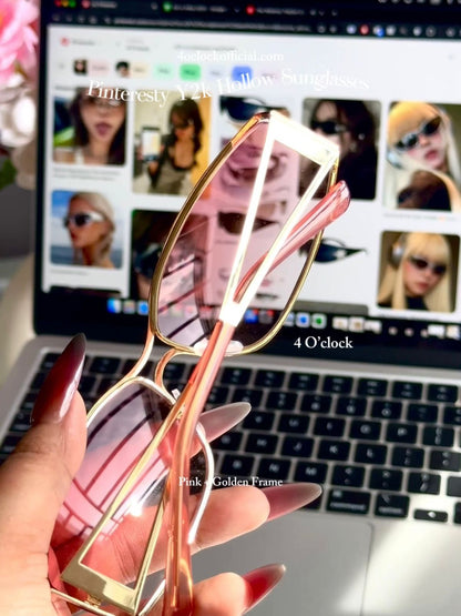 S29: Pinteresty Y2k Metal Hollow Sunglasses - Pink + Golden (with box) Unisex