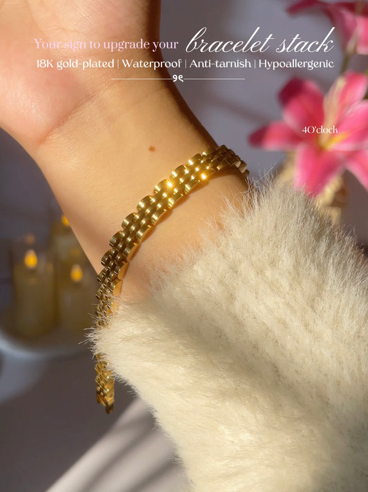 B04: 18k Gold Plated Stainless Steel Minimalist Bracelet: Watch Belt (Golden)