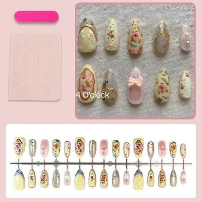 N03: Press On Nails: Royal Flower. Size XS (10 Pcs) - With 12pcs FREE glue stickers.