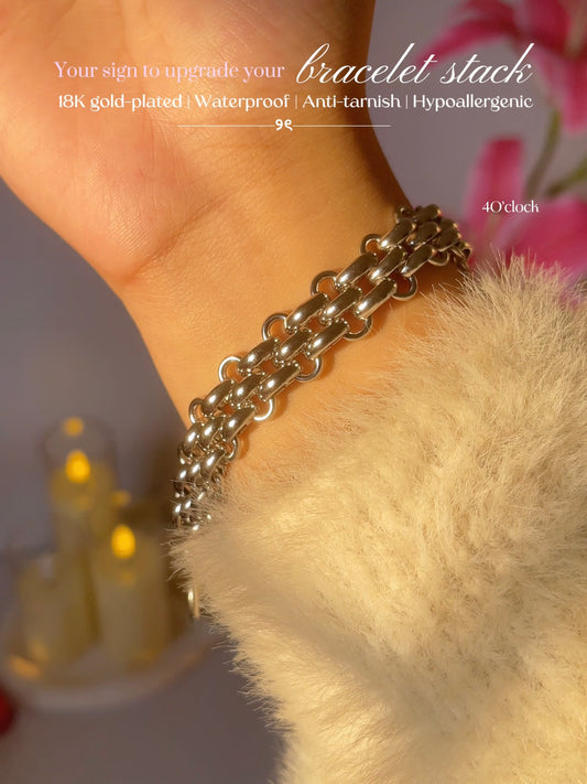 B08: 18k Gold Plated Stainless Steel Minimalist Bracelet:Watch Chain (Silver)