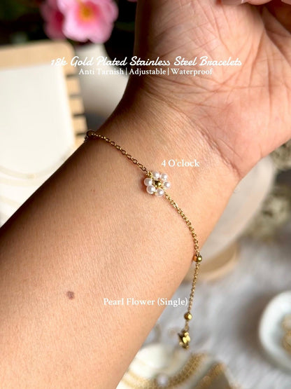 B05⚜️18k Gold Plated Stainless Steel Bracelet: Pearl Flower (Single)✨