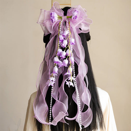 3D Mesh Bow Tulip Hair Clip: Purple