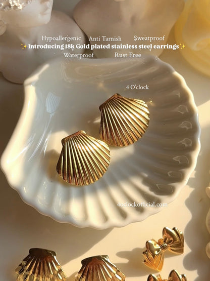 GE24: Stainless Steel Earrings: Striped Scallop