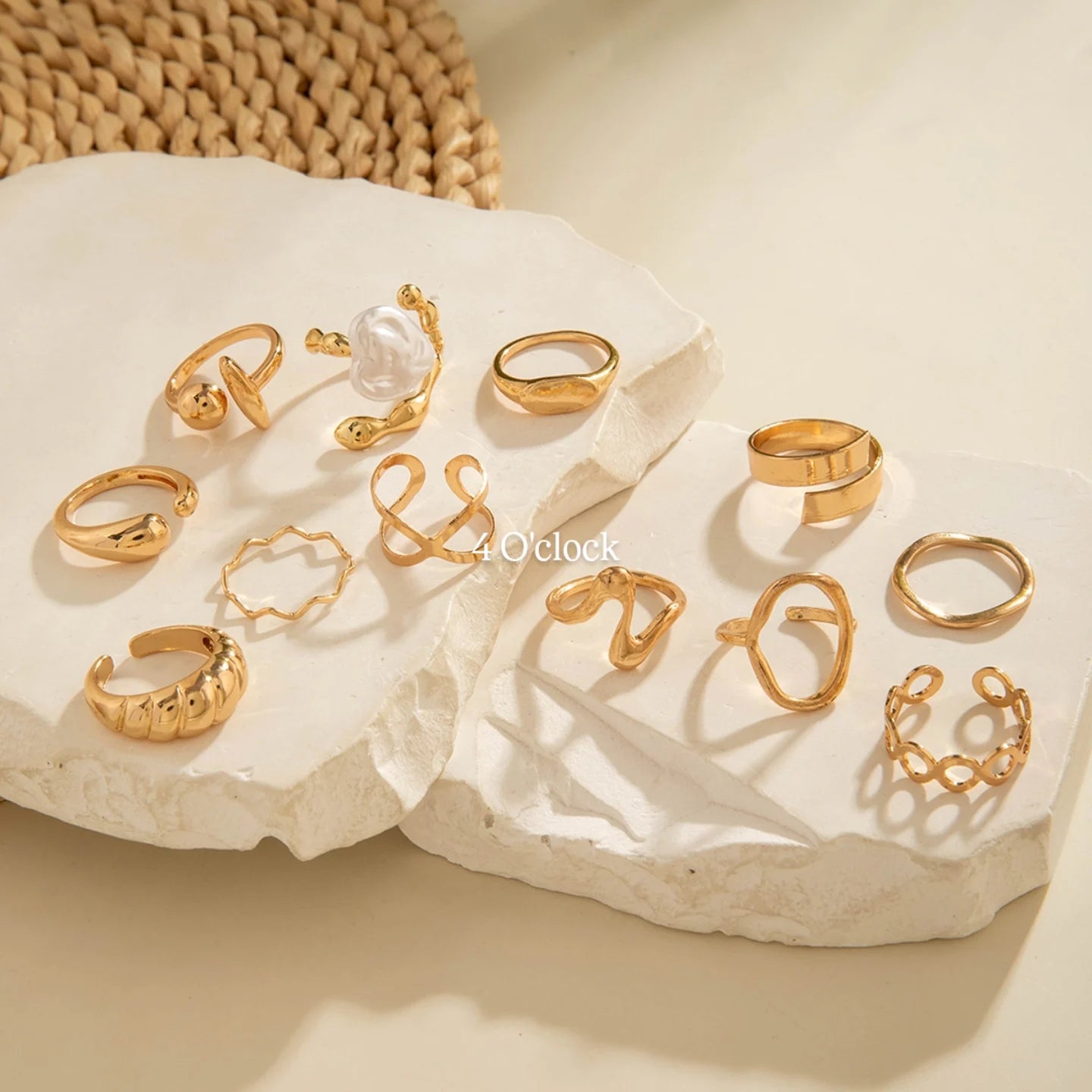 ✨RS84: Maximalistic Finger Ring Sets (Golden) - 12pcs (Adjustable-Non adjustable mixed sizes)