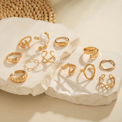 ✨RS84: Maximalistic Finger Ring Sets (Golden) - 12pcs (Adjustable-Non adjustable mixed sizes)