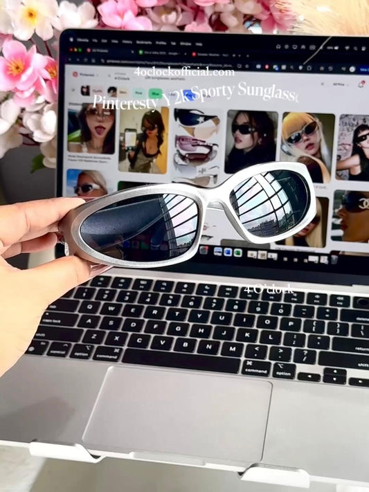 S08: Pinteresty Y2k Sports Sunglasses - Light Silver + Black (with box) Unisex