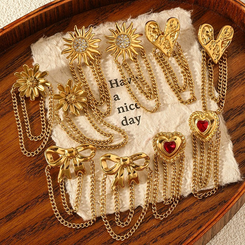 GE31: Stainless Steel Tassel Earrings: Red Heart