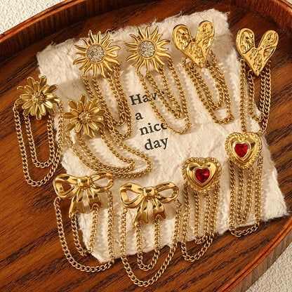 GE31: Stainless Steel Tassel Earrings: Red Heart