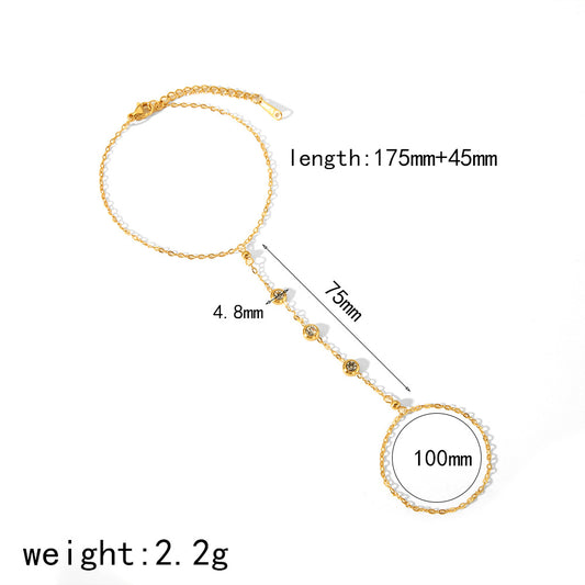 RB02: Stainless Steel Zircon Handchain: Triple Stone