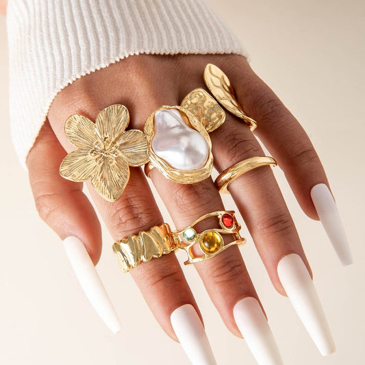 RS119: Maximalistic Finger Ring Sets (golden) - 6pcs