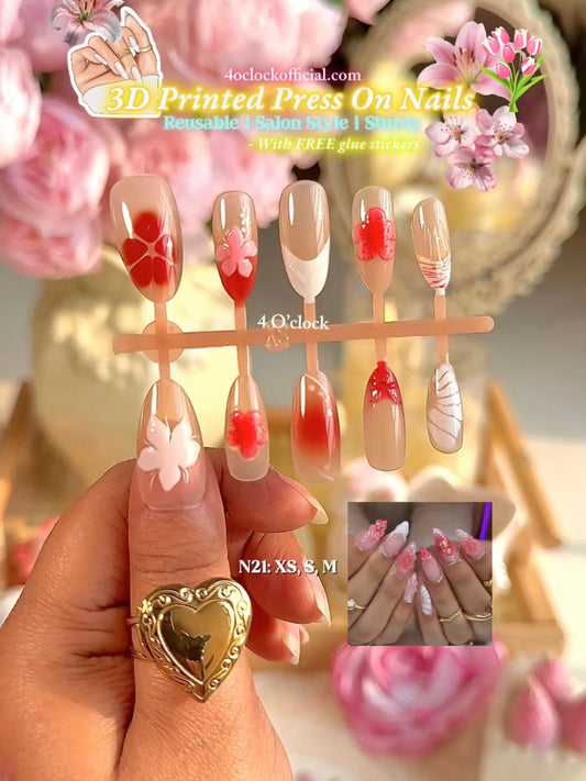 N21: Press On Nails: Precious Petals. Size M (10 Pcs) - With 12pcs FREE glue stickers.