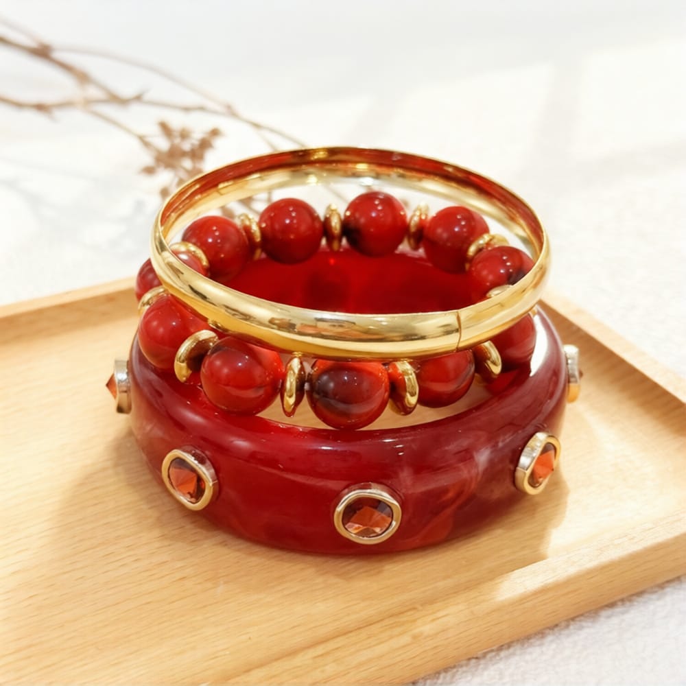 HC166: Trendy Resin Bangle Set: Carmine Princess (3pcs)