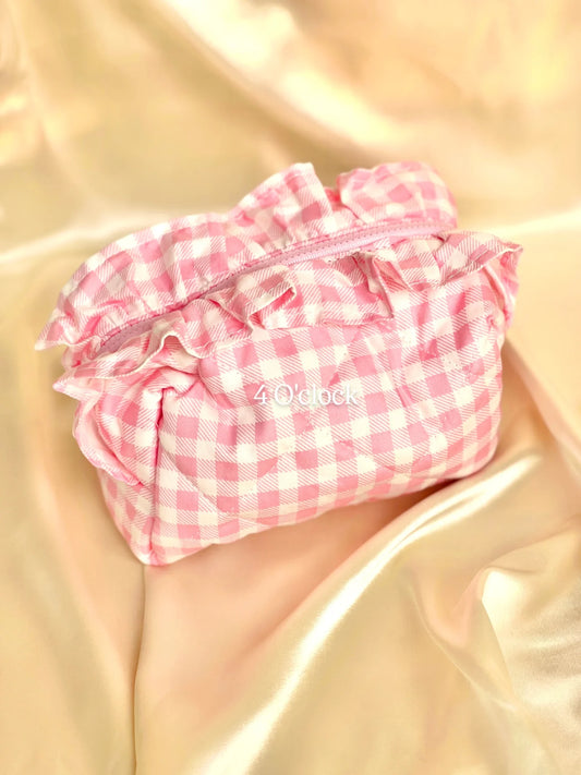 🎀 38.Pinteresty Makeup Bag: Check ruffle pink 🫧