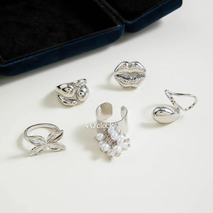 ✨RS88: Maximalistic Finger Ring Sets (Silver) - 5pcs (Adjustable-Non adjustable mixed sizes)
