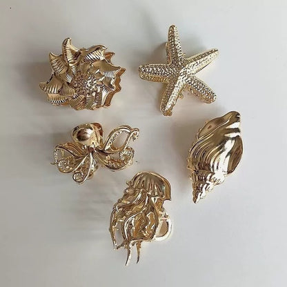 Sea-Themed Metal Hair Claws: Flower Shell (gold)