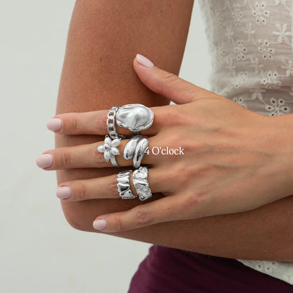 ✨RS110: Maximalistic Finger Ring Sets (Silver) - 6pcs (Adjustable-Non adjustable mixed sizes)