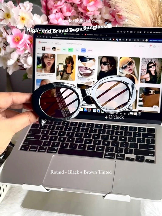 S15: Pinteresty High-End Brand Dupe Round Sunglasses - Black + Brown tinted (with box)
