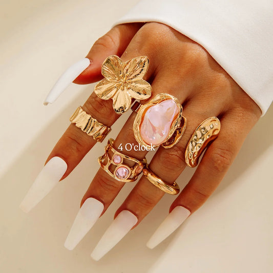 ✨RS58: Maximalistic Finger Ring Sets (Golden) - 6pcs (Full set adjustable)