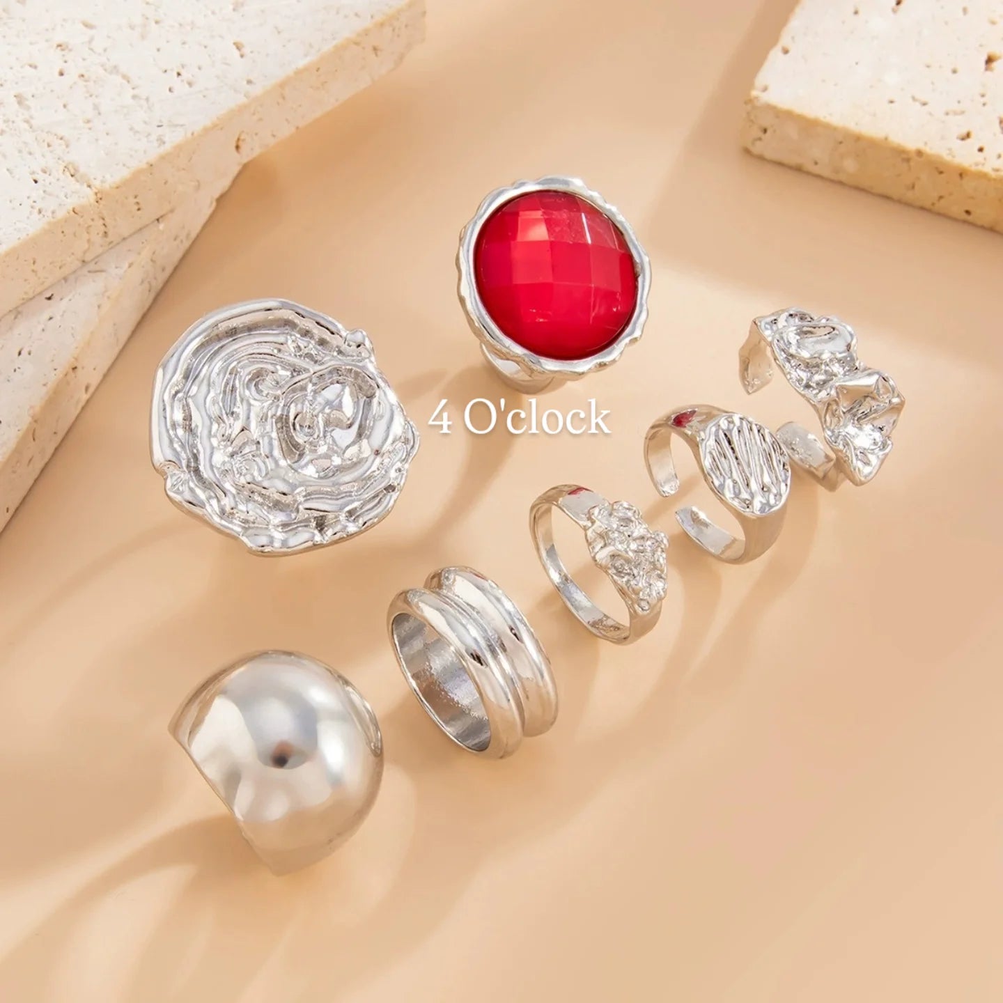 ✨RS114: Maximalistic Finger Ring Sets (Silver) - 7pcs (Adjustable-Non adjustable mixed sizes)